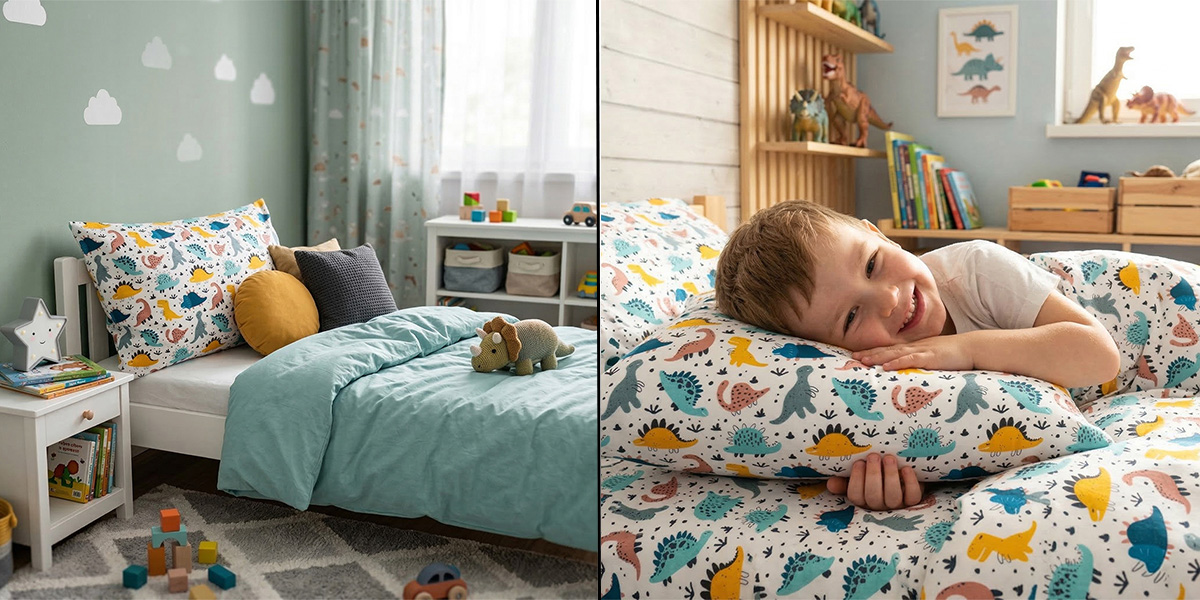 Poszewka bawełniana dla chłopca z motywem dinozaurów